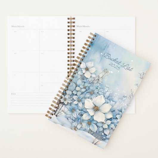 Blauw en wit Winter Bloemen Bucket List Planner (Display)