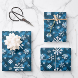 Blauw en wit winter sneeuwvlokken patroon inpakpapier vel