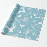 Blauw en wit Winter Wonderland Cadeaupapier<br><div class="desc">Wikkel uw geschenken in de serene schoonheid van de winter met dit elegante inpakpapier, met een blauwe besneeuwde achtergrond versierd met delicate witte sneeuwvlokken, sierlijke herten, groenblijvende takken en kleine kerstbomen. Dit tweekleurige blauw-witte ontwerp brengt een klassieke, ijzige charme aan uw vakantiegeschenken. Ideaal voor het toevoegen van een vleugje winterverwondering...</div>