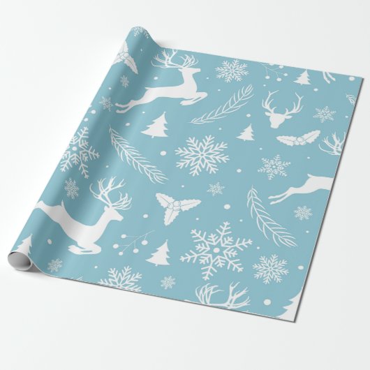 Blauw en wit Winter Wonderland Cadeaupapier (Uitgerold)