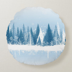 Blauw en wit winterschuurverfontwerp rond kussen