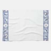 Blauw en Wit Woodland Tegels Custom Monogram Theedoek (Horizontaal)