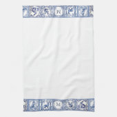 Blauw en Wit Woodland Tegels Custom Monogram Theedoek (Verticaal)