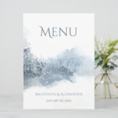 Blauw en wit zachte Waterverf bruiloft Menu (Staand voorkant)