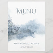 Blauw en wit zachte Waterverf bruiloft Menu (Voorkant)
