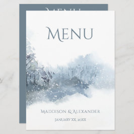 Blauw en wit zachte Waterverf bruiloft Menu