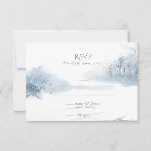 Blauw en wit zachte Waterverf bruiloft RSVP Kaartje (Voorkant)
