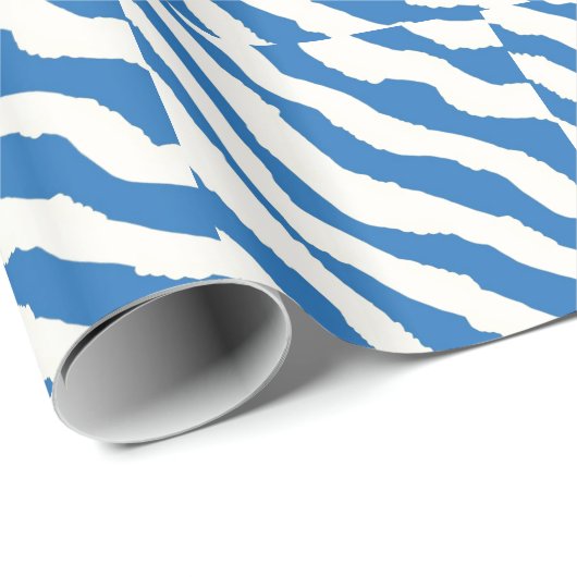 Blauw en wit Zebra Stripe Patroon Cadeaupapier (Rol Hoek)