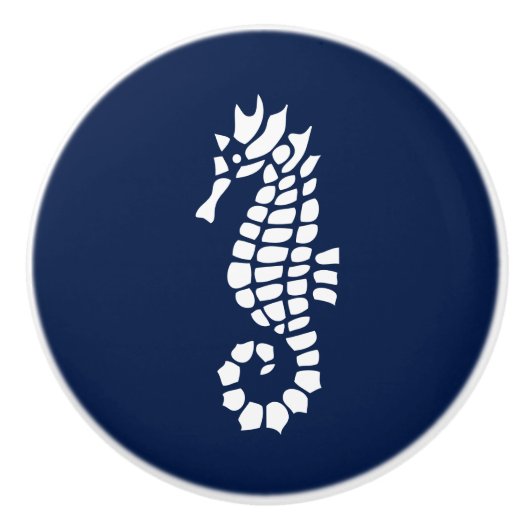 Blauw en wit Zee Dierkust Keramische Knop (Voorkant)