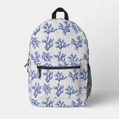 Blauw en wit zee koraal bedrukte rugzak (Voorkant)