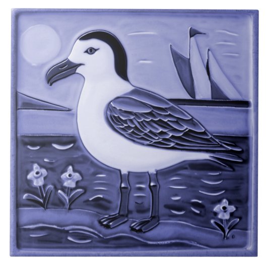 Blauw en Wit Zee meeuw Ocean Marine Vogel Zeemeeuw Tegeltje (Voorkant)