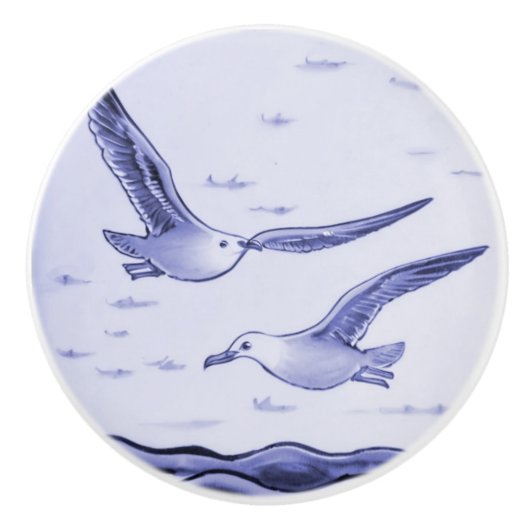 Blauw en wit Zee meeuwen Ocean Seagull Birds Keramische Knop (Voorkant)