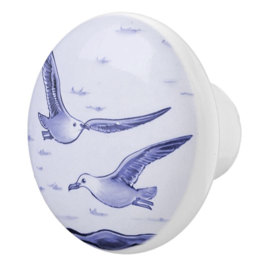 Blauw en wit Zee meeuwen Ocean Seagull Birds Keramische Knop (Rechts)