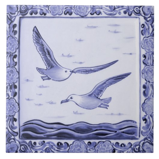 Blauw en wit Zee meeuwen Ocean Seagull Birds Tegeltje (Voorkant)