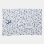 Blauw en Wit Zeeschelp Zeesterren Nautisch Monogra Theedoek (Horizontaal)