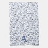 Blauw en Wit Zeeschelp Zeesterren Nautisch Monogra Theedoek (Verticaal)