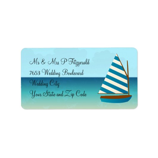 Blauw en Wit Zeilboot Bruiloft Etiket (Voorkant)
