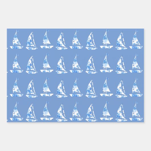 Blauw en Wit Zeilboot Wrapping Sheets Inpakpapier Vel (Voorkant 2)
