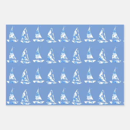 Blauw en Wit Zeilboot Wrapping Sheets Inpakpapier Vel (Voorkant 3)