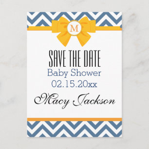 Blauw en wit Zig Zag Patroon Aankondigingskaart