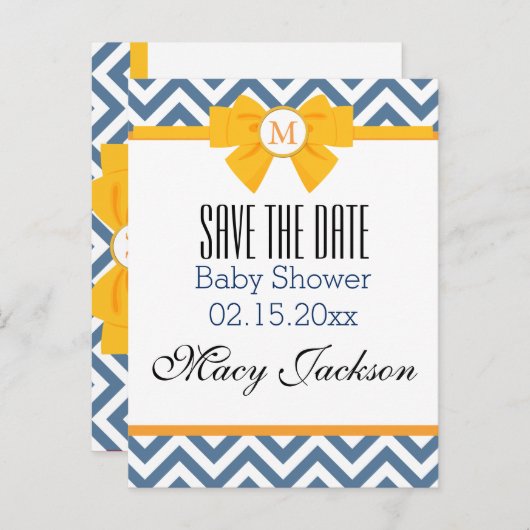 Blauw en wit Zig Zag Patroon Aankondigingskaart (Voorkant / Achterkant)