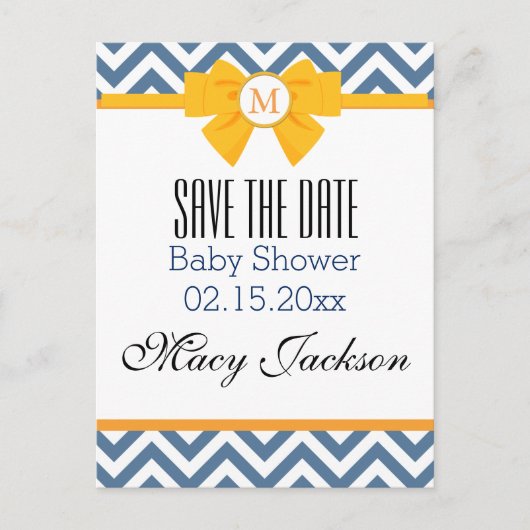 Blauw en wit Zig Zag Patroon Aankondigingskaart (Voorkant)