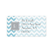 Blauw en wit Zigzag Monogram Etiket (Voorkant)