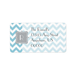 Blauw en wit Zigzag Monogram Etiket