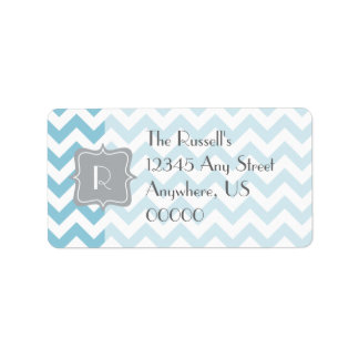 Blauw en wit Zigzag Monogram Etiket