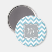 Blauw en wit Zigzag Monogram Magneet (Voorkant / Achterkant)