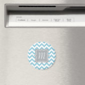 Blauw en wit Zigzag Monogram Magneet (Insitu (Vaatwasser))