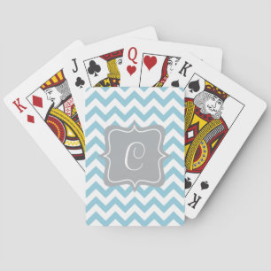 Blauw en wit Zigzag Monogram Pokerkaarten