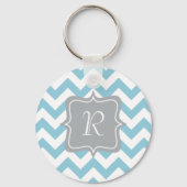 Blauw en wit Zigzag Monogram Sleutelhanger (Voorkant)