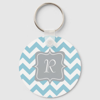 Blauw en wit Zigzag Monogram Sleutelhanger
