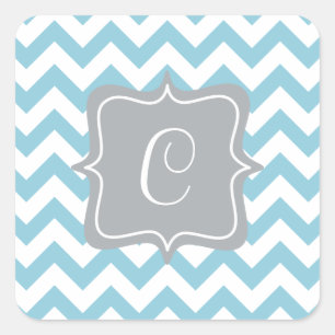 Blauw en wit Zigzag Monogram Vierkante Sticker