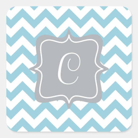 Blauw en wit Zigzag Monogram Vierkante Sticker (Voorkant)