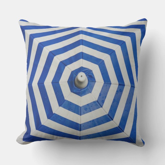 Blauw en wit Zigzag Patroon Buitenkussen (Voorkant)