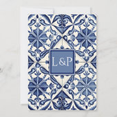 Blauw en Wit Zomer Tegels Custom Bruiloft Uitnodig Kaart (Achterkant)