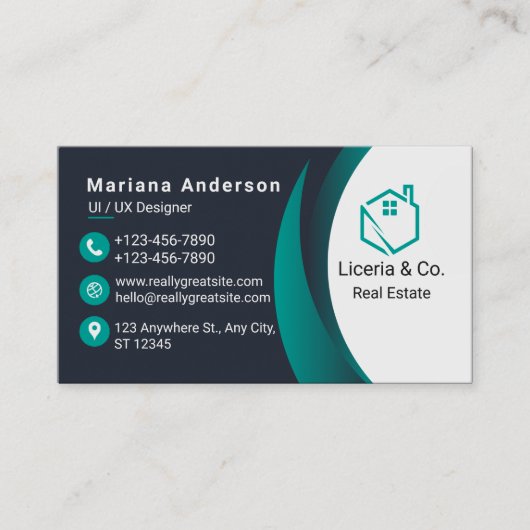 Blauw en Wit/Zwart Elegant Visitekaartje (Voorkant)