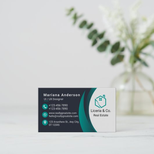 Blauw en Wit/Zwart Elegant Visitekaartje (Staand voorkant)