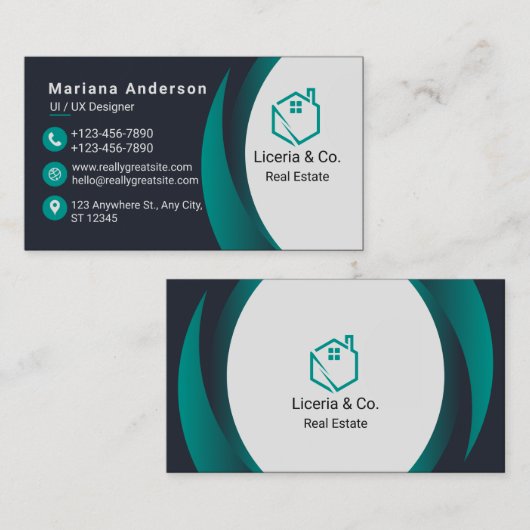 Blauw en Wit/Zwart Elegant Visitekaartje (Voorkant / Achterkant)