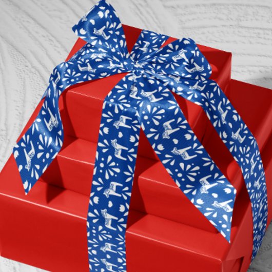 Blauw en Wit Zweeds Dala Paard Vakantie Satijnen Lint