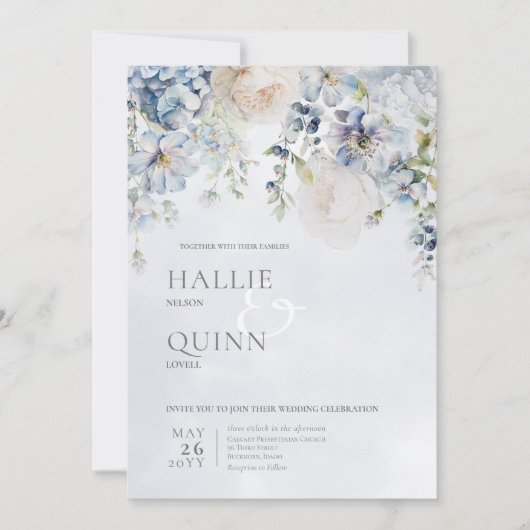 Blauw- en without Moderne bruiloft Kaart (Voorkant)