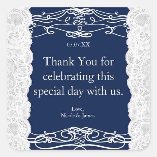 Blauw- en witkant Elegant Wedding Favor Stickers (Voorkant)