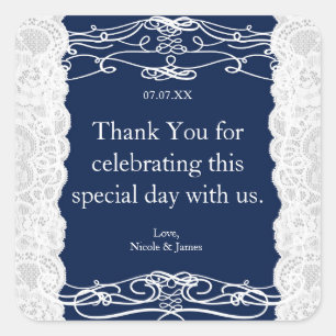 Blauw- en witkant Elegant Wedding Favor Stickers