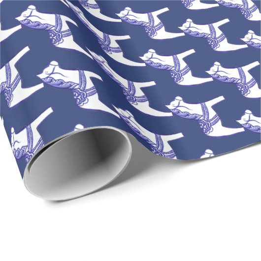 Blauw- en witpaardpapier cadeaupapier (Rol Hoek)