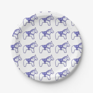 Blauw- en witpapier van de Dala Horse-Bord Papieren Bordje