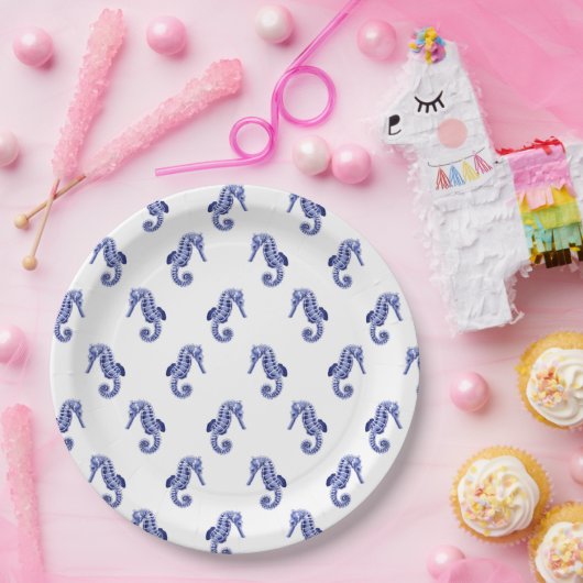 Blauw- en witpapier voor zeepaarden, bord (Feest)