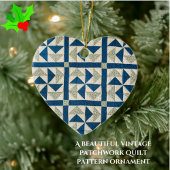 Blauw- en witpinwielpatroonpatchwerkquilt keramisch ornament