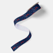 Blauw en witstippenpatroon met rode lint (Achterkant)